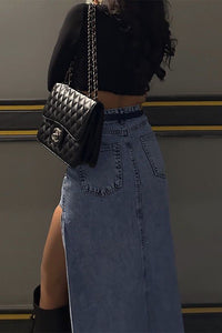 Rochelle thigh slit denim skirt