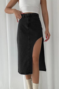 Rochelle thigh slit denim skirt