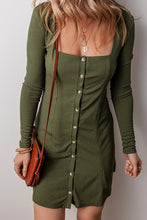 Load image into Gallery viewer, Julia Knit Square Neck Buttoned Long Sleeve Mini Dress