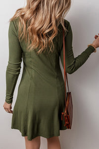 Julia Knit Square Neck Buttoned Long Sleeve Mini Dress