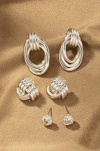 Premium Trio Metal Knot and Hoop Earrings